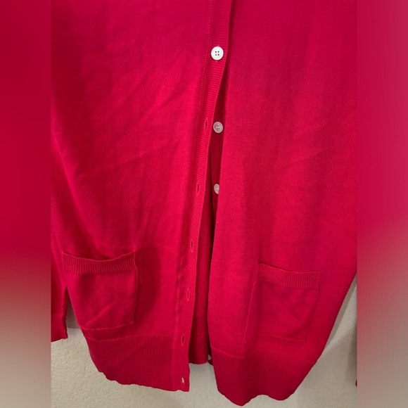 Talbots 100% Pima Cotton Red Raspberry Pink Hooded Cardigan Sweater S - Picture 5 of 7